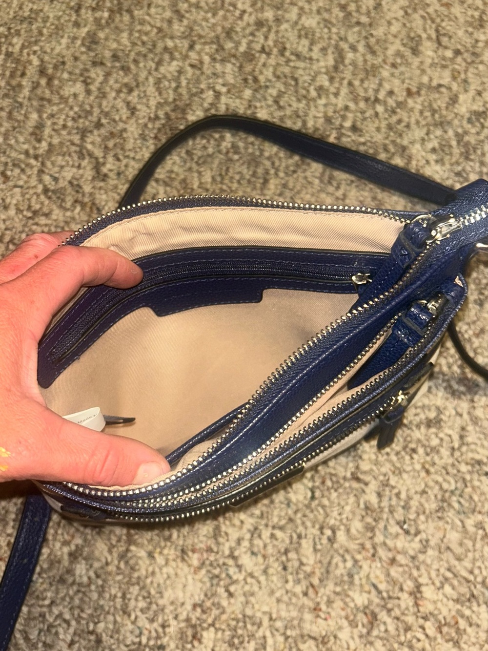 Dana Buchman Navy and White Striped Crossbody Bag - Picture 3 of 7
